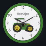 Green Tractor Personalized Large Clock<br><div class="desc">Cute Blue and Green Tractor Child's Personalized Round Clock.</div>
