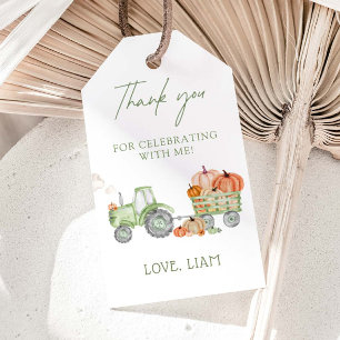 Green Tractor & Pumpkins Birthday Party Gift Tags