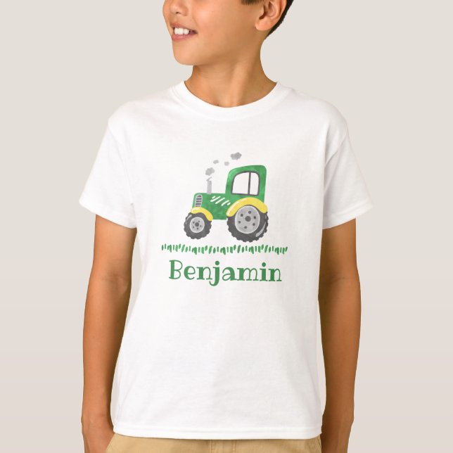 Green Tractor Shirt Personalized (Front)