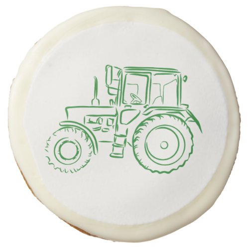 Green Tractor Sketch for Farm Birthday Parties Sugar Cookie
