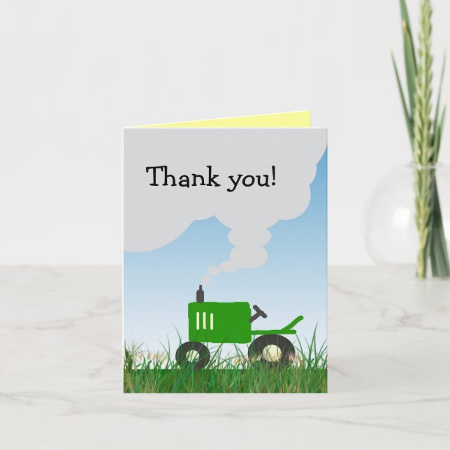 Green Tractor Thank You Note Card (Front)