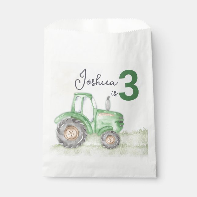 Green Tractor Theme Party Favor Paper Bags. Bag (Front)