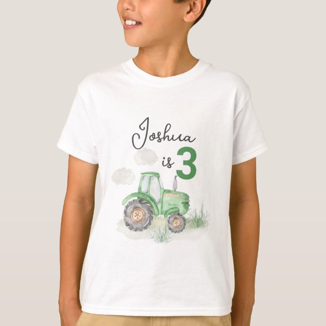 Green Tractor Theme T-Shirt - Farm Fun (Front)