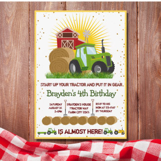 Green Tractor | Trucks Themed Birthday Party  Invitation