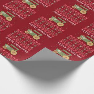 Green Tractor Ugly Christmas Sweater Wrapping Paper