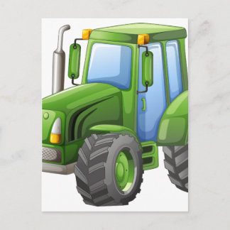 Green tractor with big wheels postcard