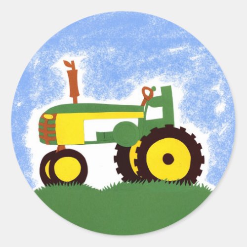 Green Tractor with Blue Sky Envelope Seal Sticker