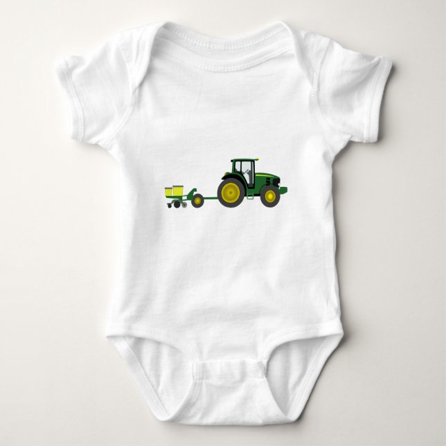 Green Tractor with Planter Cart Baby Bodysuit (Front)