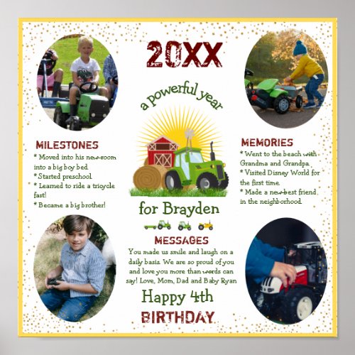 Green Tractor  Year in Review Birthday Party Poster