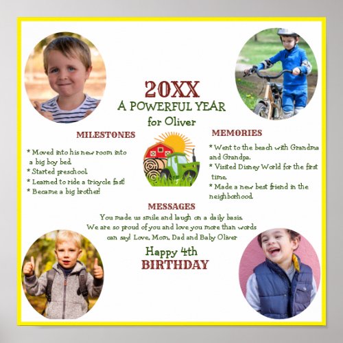 Green Tractor  Year in Review Birthday Party Poster