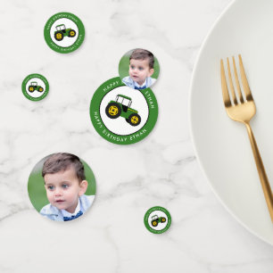 Green Tractors Birthday Photo Custom Confetti