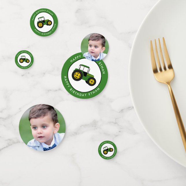 Green Tractors Birthday Photo Custom Confetti (Group)