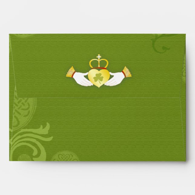 Green Traditional Celtic Wedding Pre Addressed Envelope (Back (Top Flap))