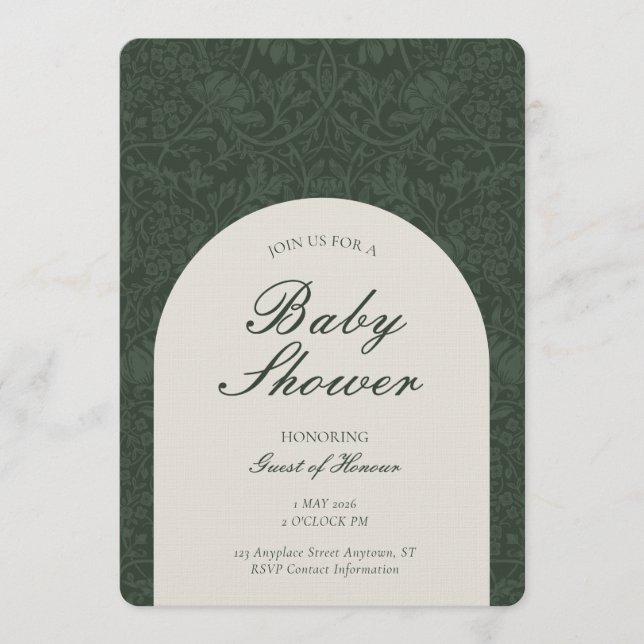 Green Traditional Floral Arts and Crafts Shower Invitation (Front)