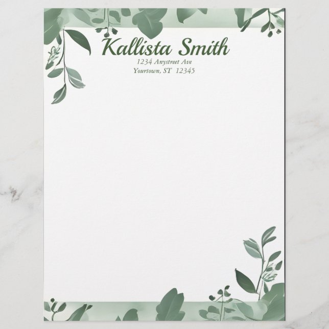 Green Trailing Leaves Stationery Paper (Front)