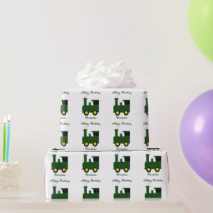 Green Train Birthday Wrapping Paper