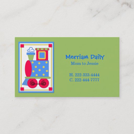 Customizable Green Train Engine Mommy Play Date Card Business Cards