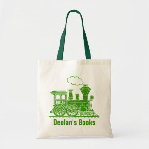 Green train kids named id library tote bag