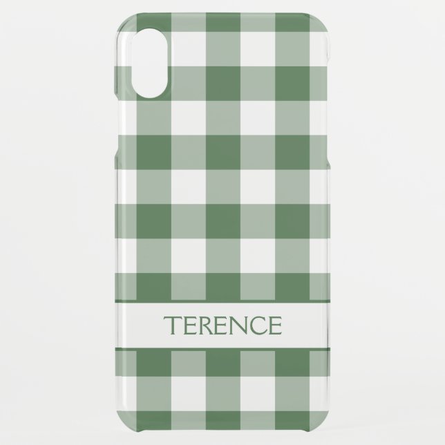 Green Transparent Buffalo Check Pattern Your Name Uncommon iPhone Case (Back)