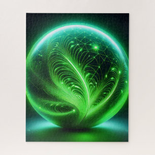 Green Transparent Glass Ball With Fern Etching  Jigsaw Puzzle