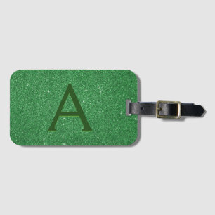 Green Travel Sparkle Glitter Monogram Name Luggage Tag