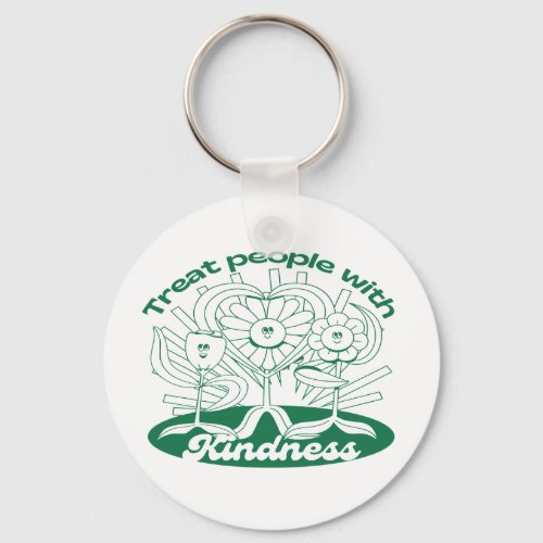 Green Treat People With Kindness Flowers And Heart Keychain