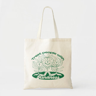 Green Treat People With Kindness Flowers And Heart Tote Bag