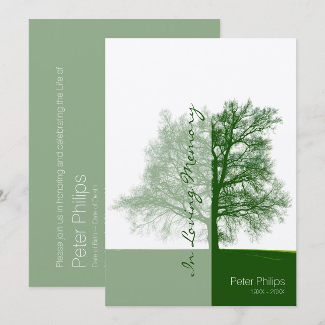Green Tree 2 Celebration of Life Memorial Service Invitation (Front/Back)