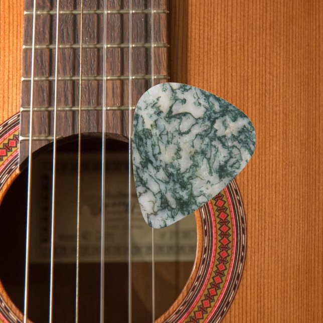 Green Tree Agate Pattern Guitar Pick (In Situ)