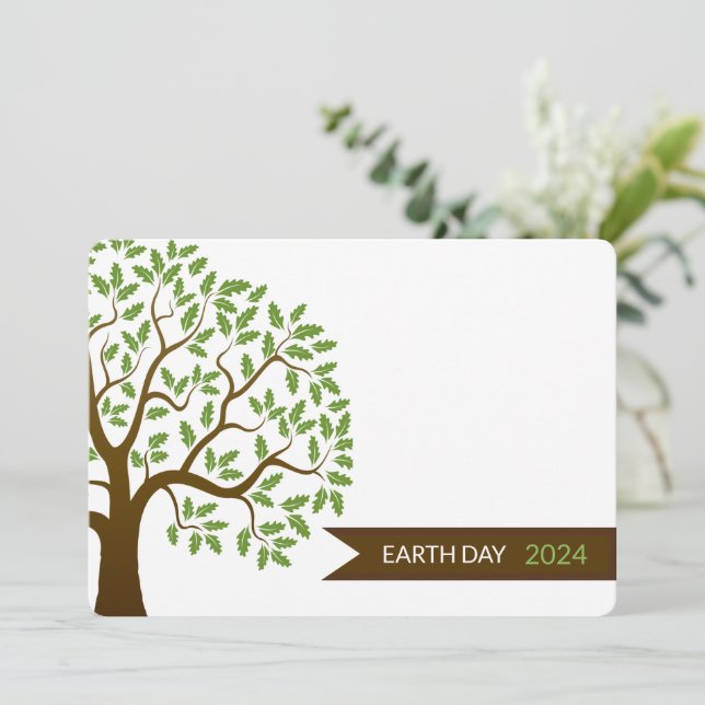 Green Tree and Cream Earth Day Invitation Card (Standing Front)