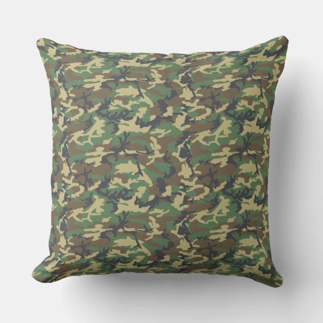 Green Tree Bark | Camo Style Pattern Outdoor Pillow (Front)