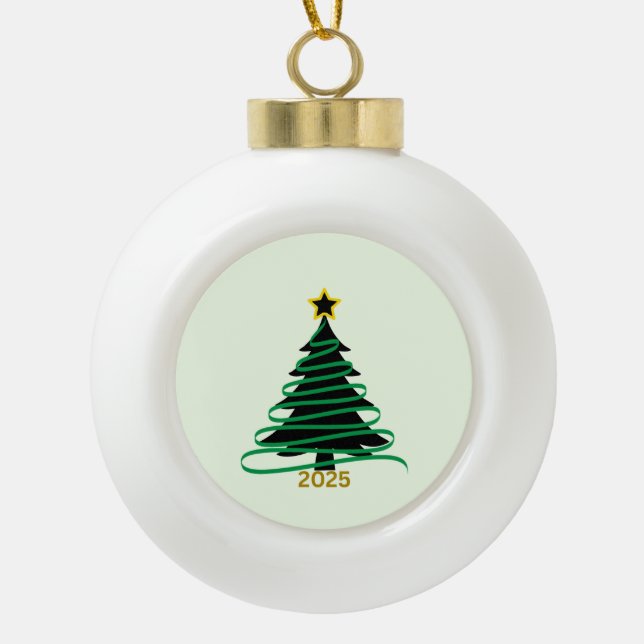 Green Tree Ceramic Ball Christmas Ornament (Front)