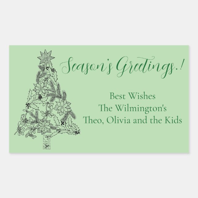 Green Tree Christmas Rectangular Gift Label (Front)