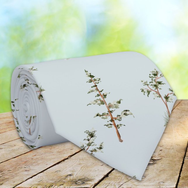 Green Tree Forest Pattern Neck Tie (Close up)