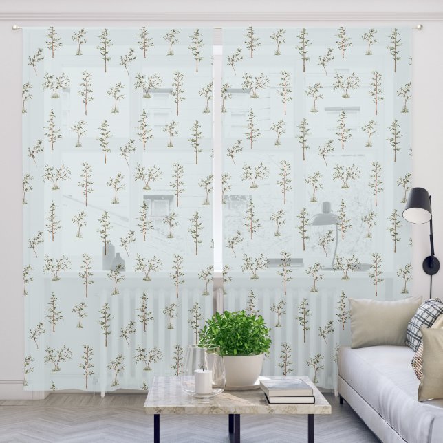 Green Tree Forest Pattern Sheer Curtains (Living Room)
