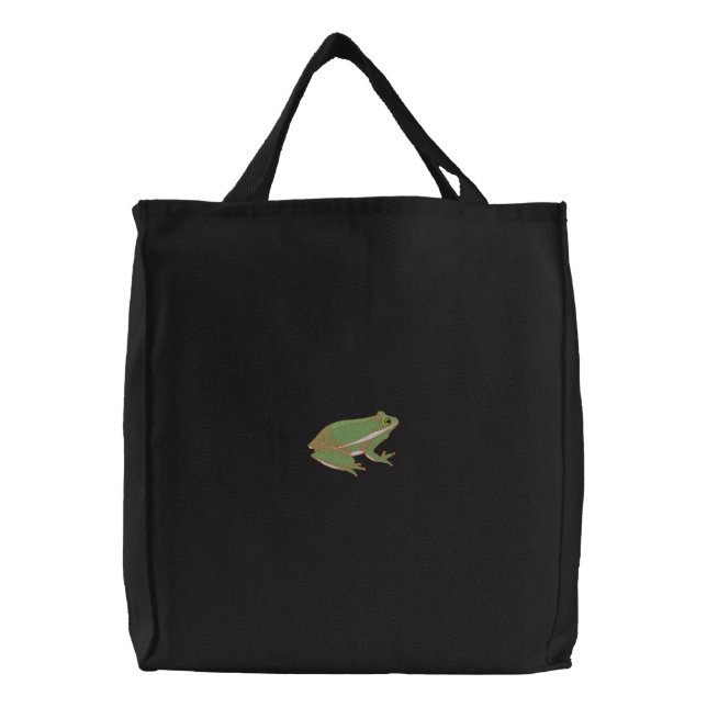 Green Tree Frog Embroidered Tote Bag (Front)