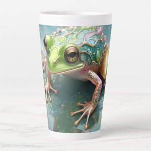 Green Tree Frog Fractal Art Design, Latte Mug