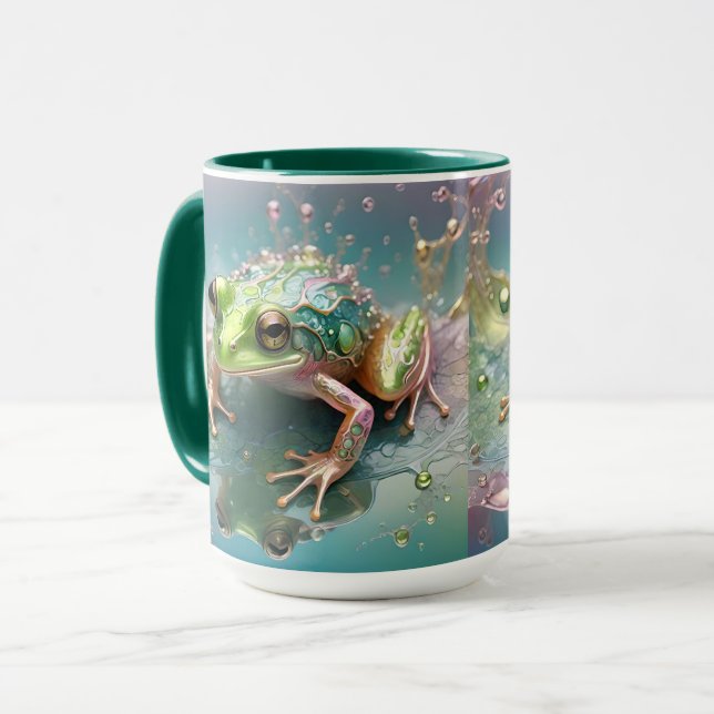 Green Tree Frog Fractal Art Design, Mug (Front Left)