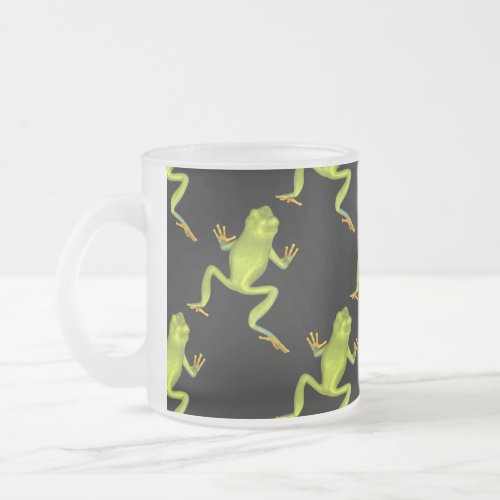Green Tree Frog Frosted Glass Coffee Mug
