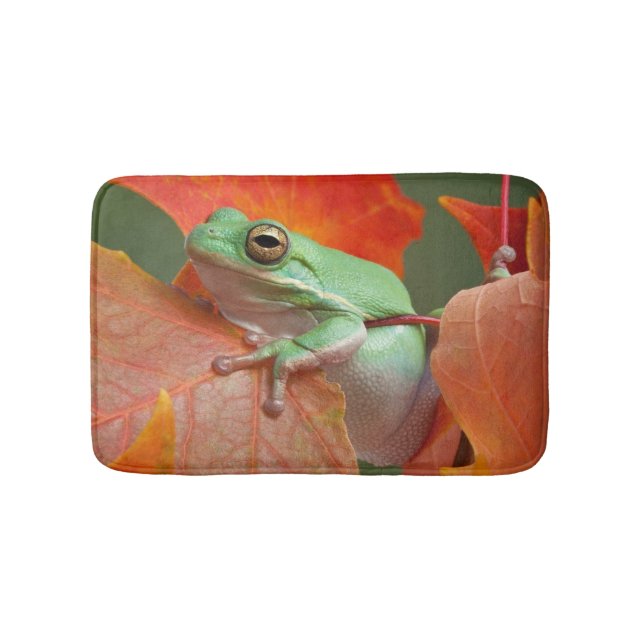 Green Tree Frog In Fall Bathroom Mat (Front)