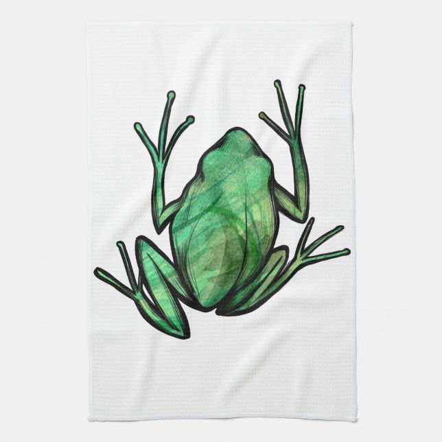Green Tree Frog Kitchen Towel (Vertical)