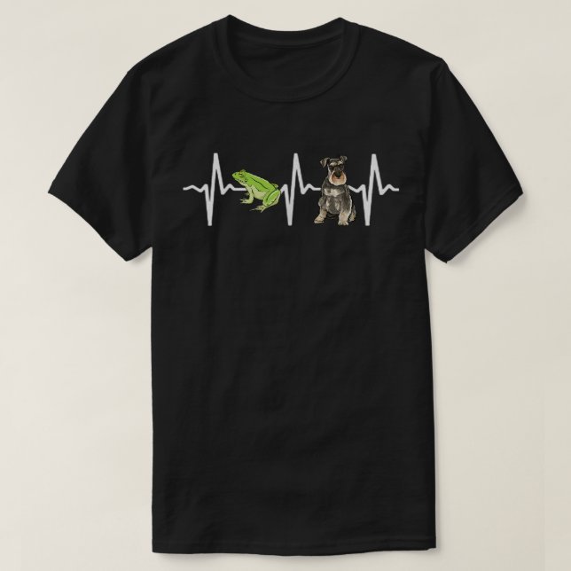 Green Tree Frog Miniature Schnauzer Heartbeat Dog  T-Shirt (Design Front)