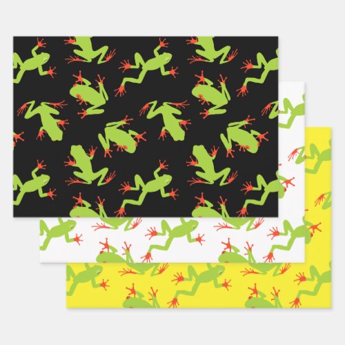 Green Tree Frog Pattern Wrapping Paper Sheets