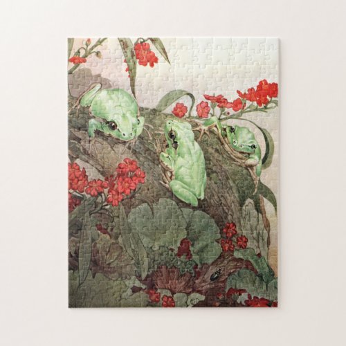 Green Tree Frogs by E J Detmold Jigsaw Puzzle