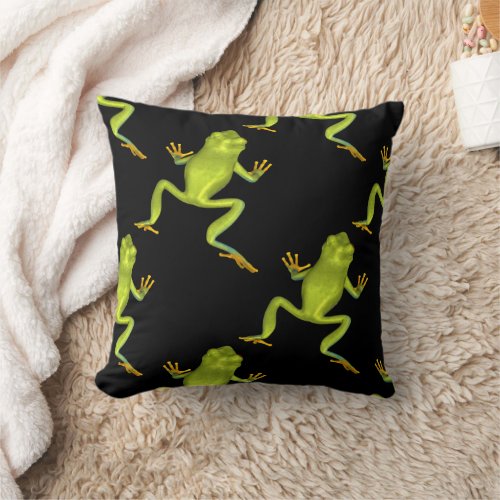 Green Tree Frogs Throw Pillow