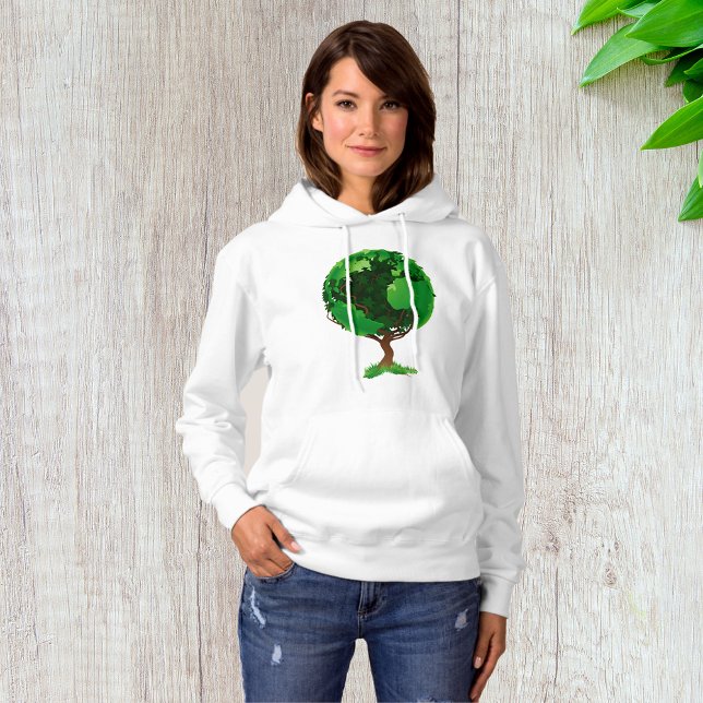 Green Tree Globe Womens Hoodie (Creator Uploaded)