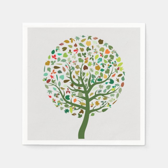 Green tree illustration picnic art napkins (Front)