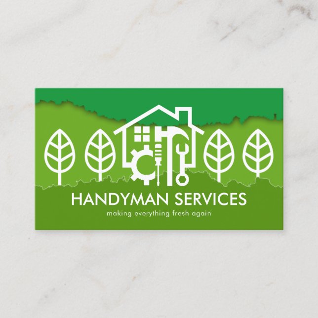 Green Tree Landscape Layers Lawn Care Garden Business Card (Front)