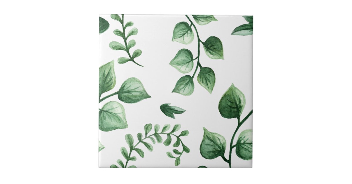 Green Tree Leaf Pattern Ceramic Tile | Zazzle