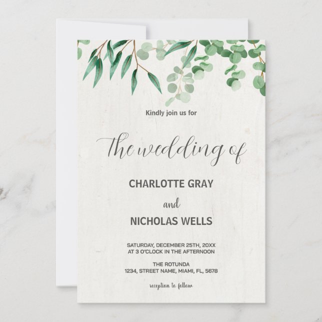 Green tree leaves Wedding Invitations (Front)